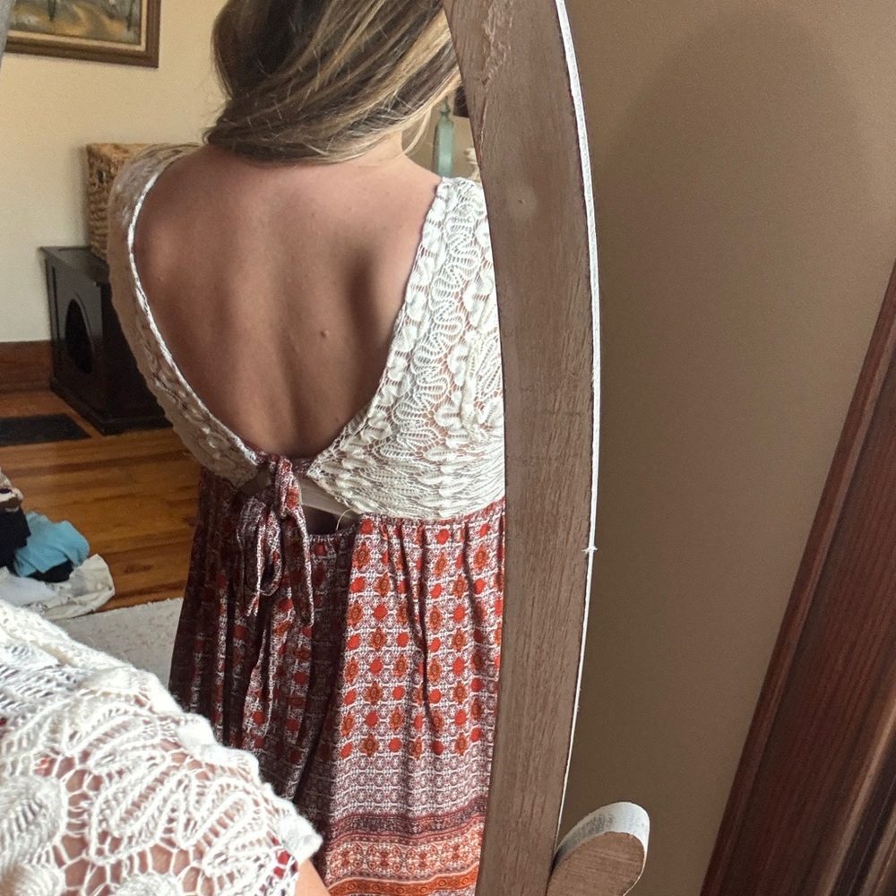 Doe & Rae Red and Cream Mini Dress - Picture 3 of 6